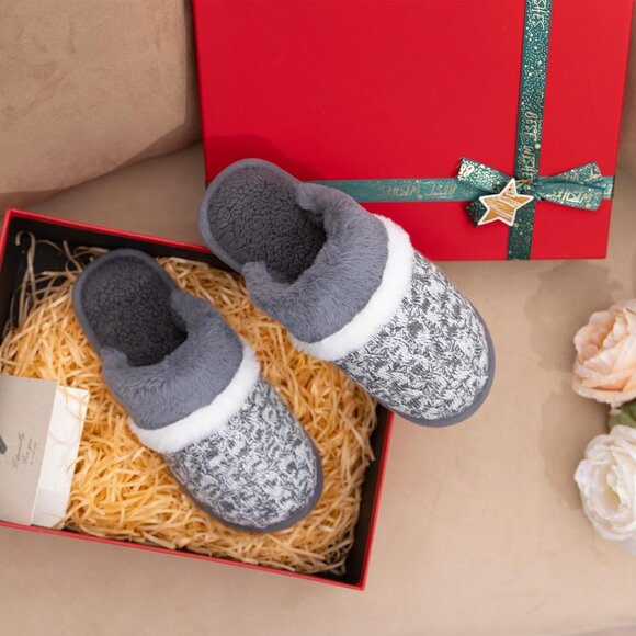 Women's Grey White Cozy Comfy Memory Foam Slippers Slip-On Indoor House Shoes - Picture 5 of 6